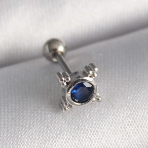 316L Çelik Gümüş Renk Mavi Zirkon Taşlı Tragus Piercing