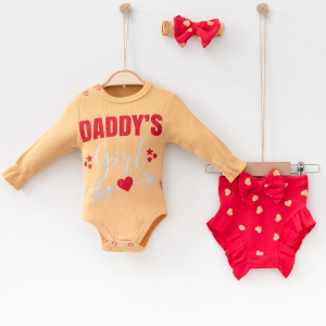 3-6 Ay Kız Bebek Takımı Daddy's Girl Bandanalı Hardal