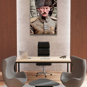 Mustafa Kemal Atatürk Üniformalı Dikey Cam Tablo, Modern Ev Ofis Salon Duvar Dekoru, Hediyelik Tablo