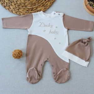 0-3 3-6 Ay Lucky Baby Nakışlı Es Çizgi Boy Şapkalı Erkek Bebek Tulumu
