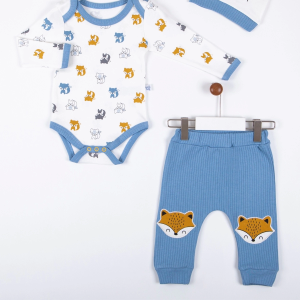 3-12 Ay Erkek Bebek Alt&Üst Takımı Little Fox 3'lü Mavi
