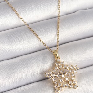 316L Çelik Gold Renk Zincir Zirkon Taşlı Kar Tanesi Model Kadın Kolye