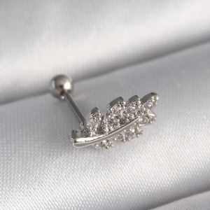 316L Çelik Gümüş Renk Zirkon Taşlı Dal Tragus Piercing