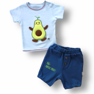 3-6 6-9 9-12 12-18 Ay Avokado Nakışlı Kısa Kollu Sweatli Şortlu 2li Kız-erkek Bebek Takımı