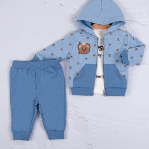 3-18 Ay Erkek Bebek Takımı Persona Bear Nakışlı 3'li Mavi