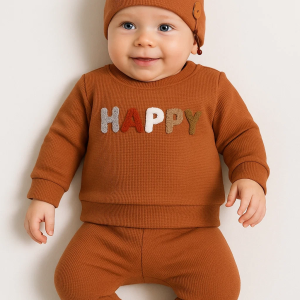 3-18 Ay Erkek Bebek Takımı Happy Nakışlı 2'li Kiremit