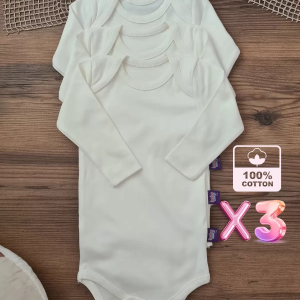 Unisex % 100 Pamuk Uzun Kol 3 Adet Bebek Ve Çocuk Body