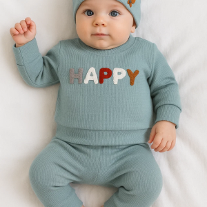 3-18 Ay Erkek Bebek Takımı Happy Nakışlı 2'li Yeşil