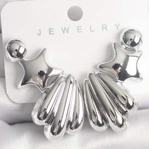 Gümüş Renk Yıldız Deniz Kabuğu Model CCB Plastik Kadın Küpe Seti