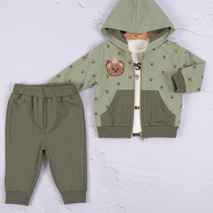 3-18 Ay Erkek Bebek Takımı Persona Bear Nakışlı 3'li Yeşil
