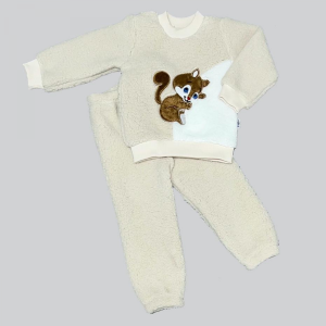 1-2-3 Yaş Masum Yavru Sincap Nakışlı Kuzu Kumaş Sweat Pantolon 2li Kız Erkek Bebek Takımı