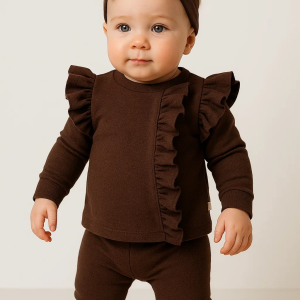 Orkide Büzgü Detaylı 3 Parça Kız Bebek Takımı %100 Pamuk