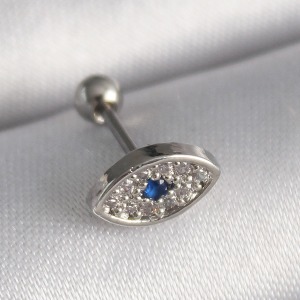 316L Çelik Gümüş Renk Zirkon Taşlı Göz Tragus Piercing