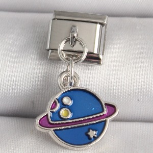 316L Çelik Gümüş Renk Mavi Satürn Model Nomination Charm
