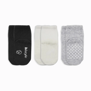 Bistyle Basic Kaymaz Penye Soket Çorap 3'lü Bs10107 Siyah Ekru Gri