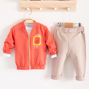 3-18 Ay Erkek Bebek Takımı Geyik Hırkalı 3'lü Turuncu