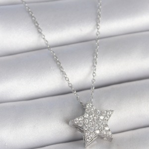 316L Çelik Gümüş Renk Zincir Zirkon Taşlı Yıldız Model Kadın Kolye