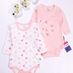 3-12 Ay Kalp Uzun Kol 2'li Kız Bebek Body Seti Somon