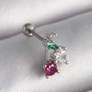 316L Çelik Gümüş Renk Zirkon Taşlı Tragus Piercing