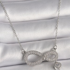 316L Çelik Gümüş Renk Zincir Zirkon Taşlı Sonsuzluk Model Taşlı Kalp Detay Kadın Kolye
