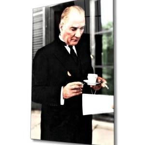 Atatürk Portresi Cam Tablo, Ev ve Ofis Duvar Dekoru, Hediyelik Büyük Temperli 4 mm Cam Tablo
