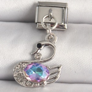 316L Çelik Gümüş Renk Zirkon Taşlı Kuğu Model Nomination Charm