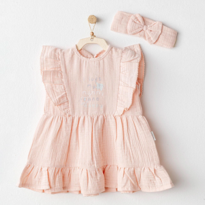 Andywawa Ac25521 Love Family Müslin Bebek Elbise Takım Salmon
