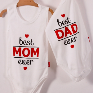 Yeni Doğan 3-12 Ay Best Mom ve Dad Askılı Unisex Body Beyaz