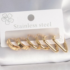 316L Çelik Gold Renk Üçgen Halka Model Kadın Küpe Seti