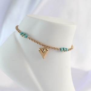 316L Çelik Gold Renk Mavi Taş Detay Kalpli Halhal