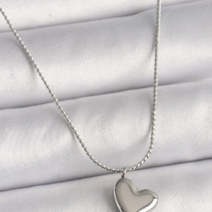 316L Çelik Gümüş Renk Zincir Kalp Figür Kadın Kolye