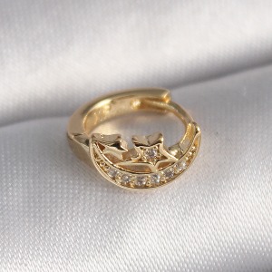 316L Çelik Gold Renk Zirkon Taşlı Ay Yıldız Model Tragus Piercing