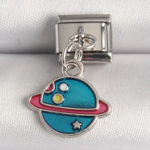 316L Çelik Gümüş Renk Mavi Satürn Model Nomination Charm