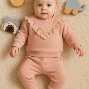 3-18 Ay Kız Bebek Takımı Fisto Detay 2'li Somon