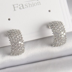 Pirinç Gümüş Renk Zirkon Taşlı Halka Model Kadın Küpe