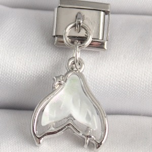 316L Çelik Gümüş Renk Beyaz Balık Kuyruğu Model Nomination Charm