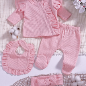 Omuzdan Fırfır Detaylı 5 Parça %100 Pamuk Kız Hastane Çıkışı