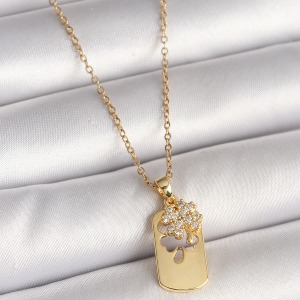 316L Çelik Gold Renk Zincir Zirkon Taşlı Yonca Model Kadın Kolye