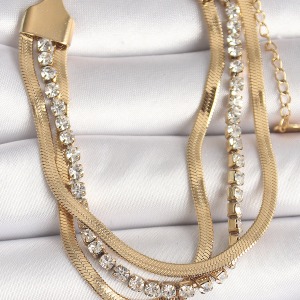 316L Çelik Gold Renk 2'Li İtalyan Zincir Model Zirkon Taşlı Kadın Bileklik