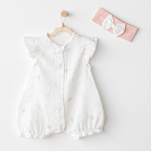 Andywawa Ac25504 Love Family Müslin Bebek Tulum Takım Ekru