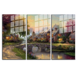 Ünlü Ressamlar ve Yapıtları Modern Yaşam Alanları İçin 3'lü Dikey Cam Tablo 726