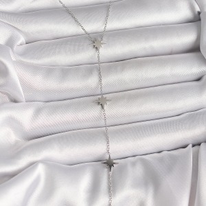 316L Çelik Gümüş Renk Yıldızlı Model Topçuk Detay Kadın Y Kolye