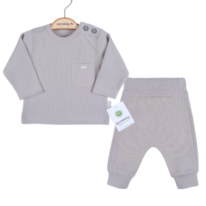 3-12 Ay Erkek Bebek Takımı Cep Nakışlı Omuz Düğmeli Toprak