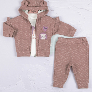 3-18 Ay Kız Bebek Takımı Kirpi Nakışlı 3'lü Mor