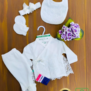 Dantel Desenli 0-3 Ay Bebek Mevlüt Takımı Beyaz