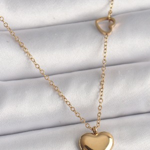 316L Çelik Gold Renk Zincir Kalp Detay Kalp Figür Kadın Kolye