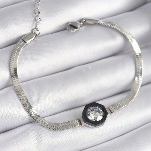 316L Çelik Gümüş Renk Zirkon Taşlı İtalyan Zincir Model Kadın Bileklik