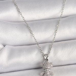 316L Çelik Gümüş Renk Zincir Zirkon Taşlı Ayıcık Figür Kadın Kolye