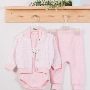 3-9 Ay Kız Bebek Alt&Üst Takımı Puan Kapişonlu 3'lü Pembe