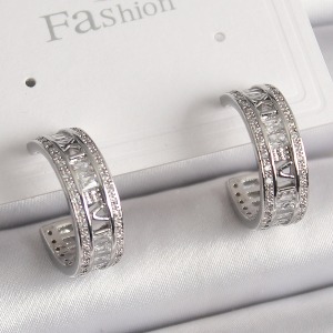 Pirinç Gümüş Renk Zirkon Taşlı İşleme Detay Halka Model Kadın Küpe